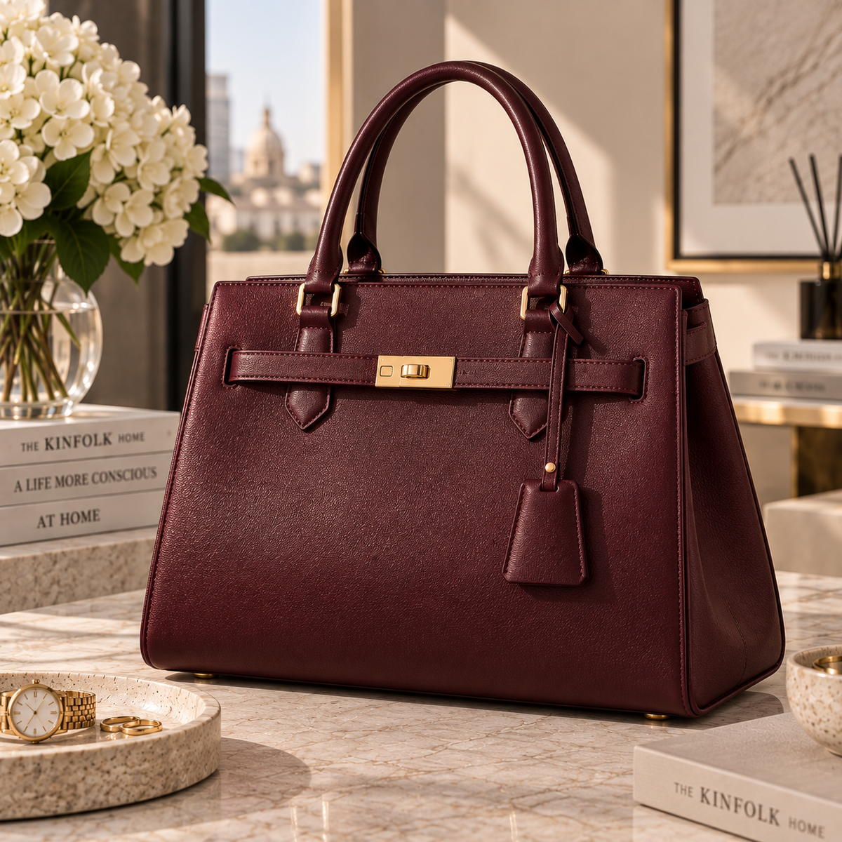 Structured Large Handbag – Burgundy
