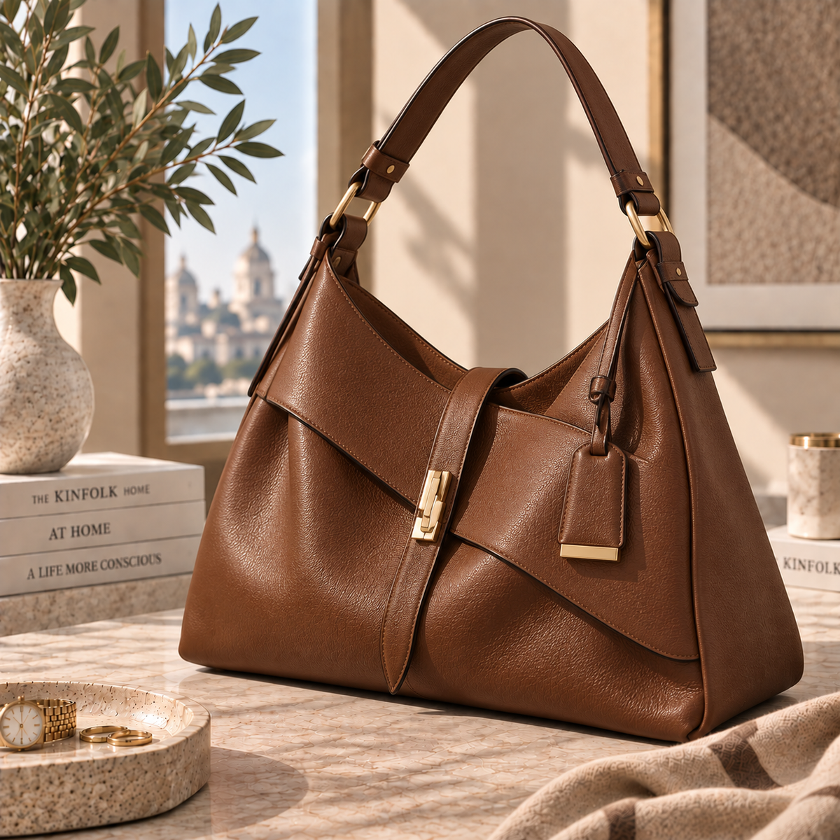 Large Soft Shoulder Bag – Cognac Brown
